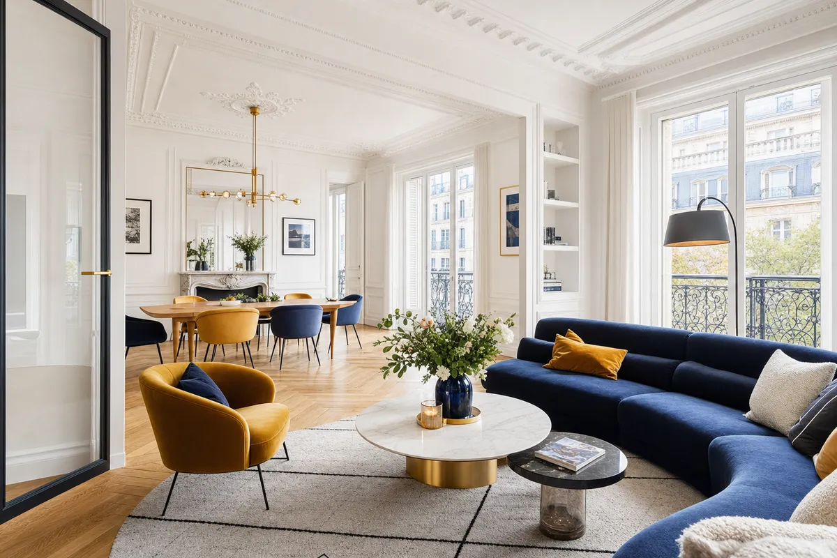 Appartement haussmannien rénové, parquet en point de Hongrie