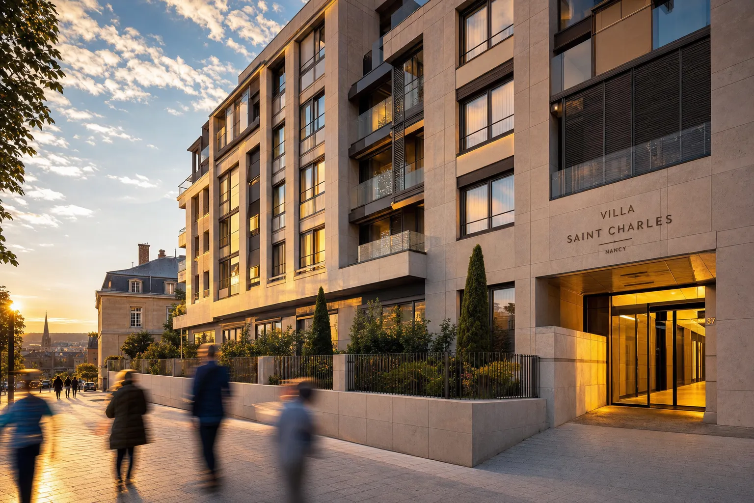 Résidence contemporaine à Nancy au coucher du soleil
